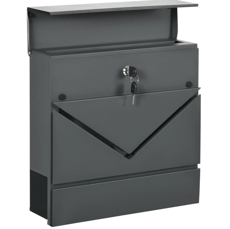 Cassetta postale da parete 37 x 10,5 x 37 cm in acciaio grigio con serratura