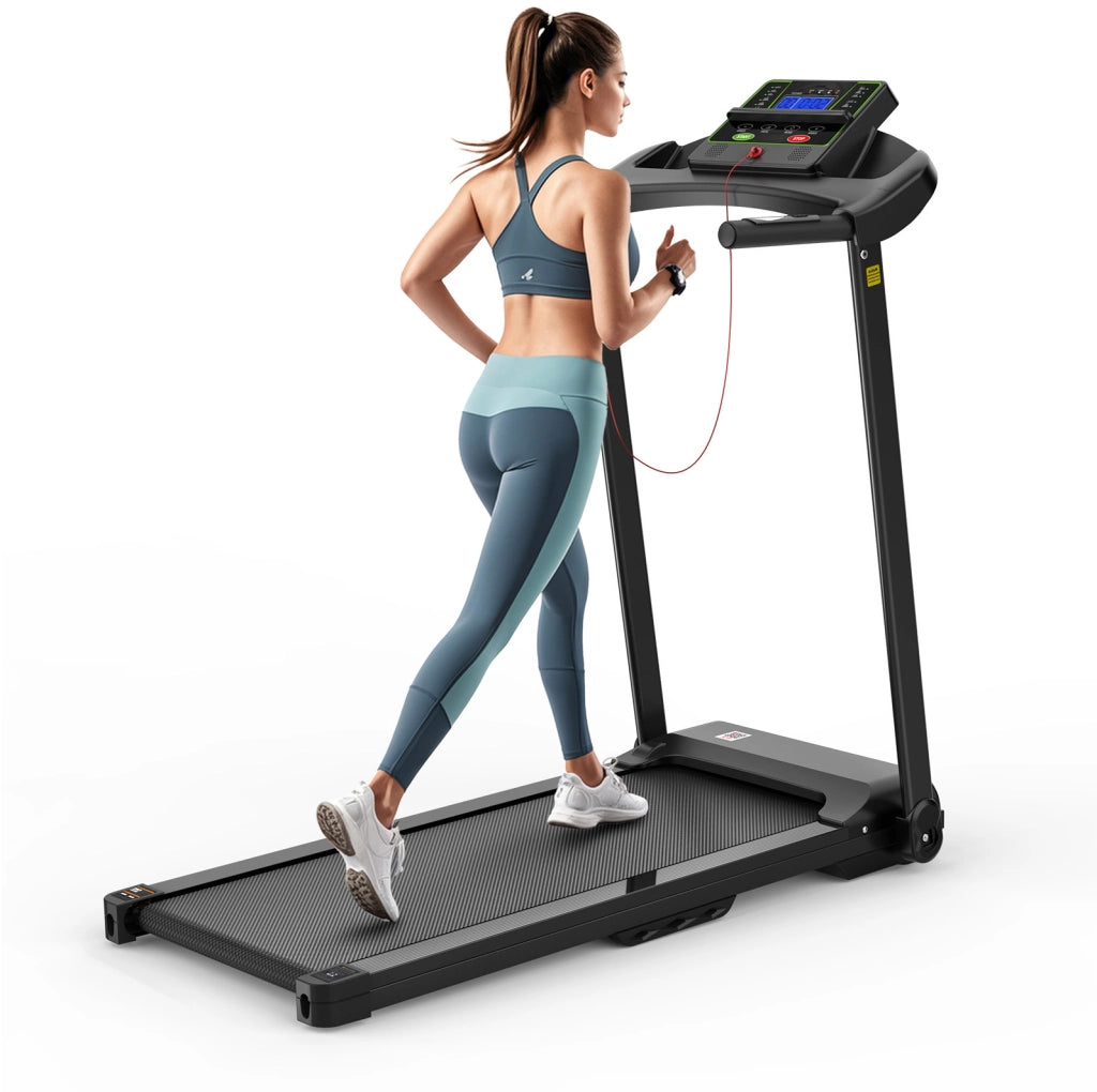 Tapis roulant pieghevole con app e 12 programmi, nero