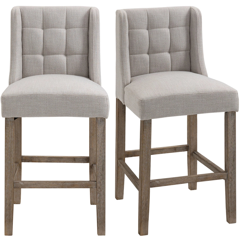 Set di 2 sgabelli da bar IVMEU beige con schienale trapuntato e poggiapiedi, 47x50x101 cm