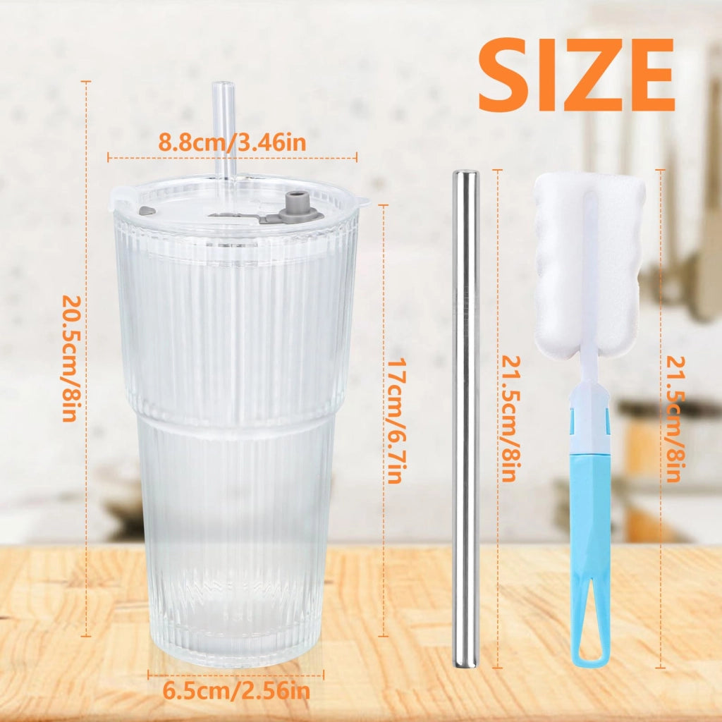 2 bicchieri da 600 ml con coperchio, cannucce e spazzoline per la pulizia