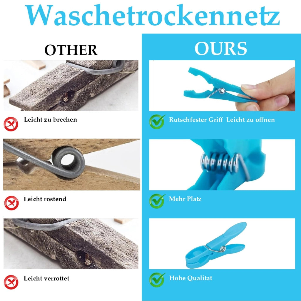 48 mollette per bucato, antiscivolo, resistenti al vento, in plastica, 7,3 cm, con sacchetto a rete