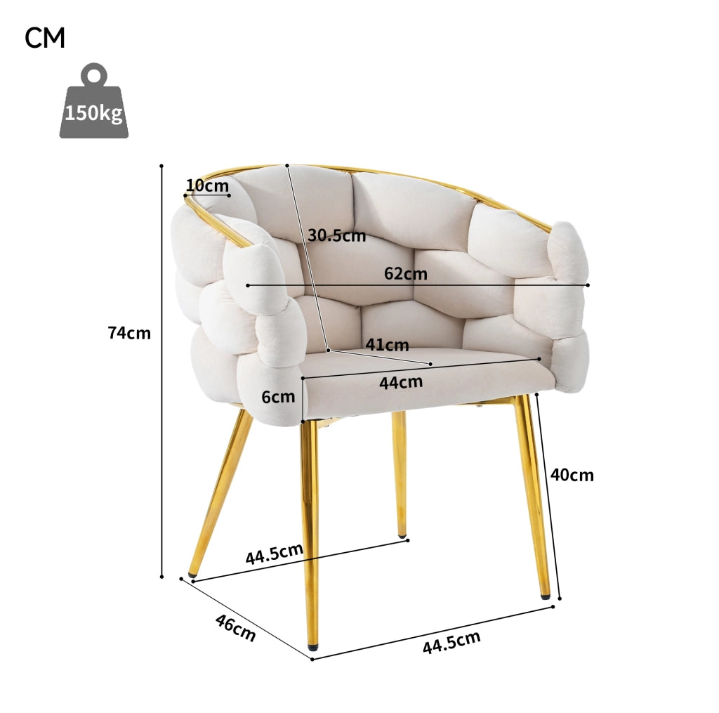 Set di 6 sedie da pranzo in velluto beige con schienale dorato