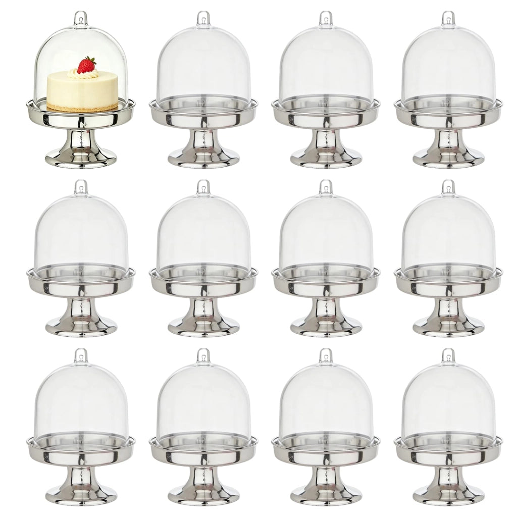 Supporto per 12 mini torte con coperchio a cupola, argento