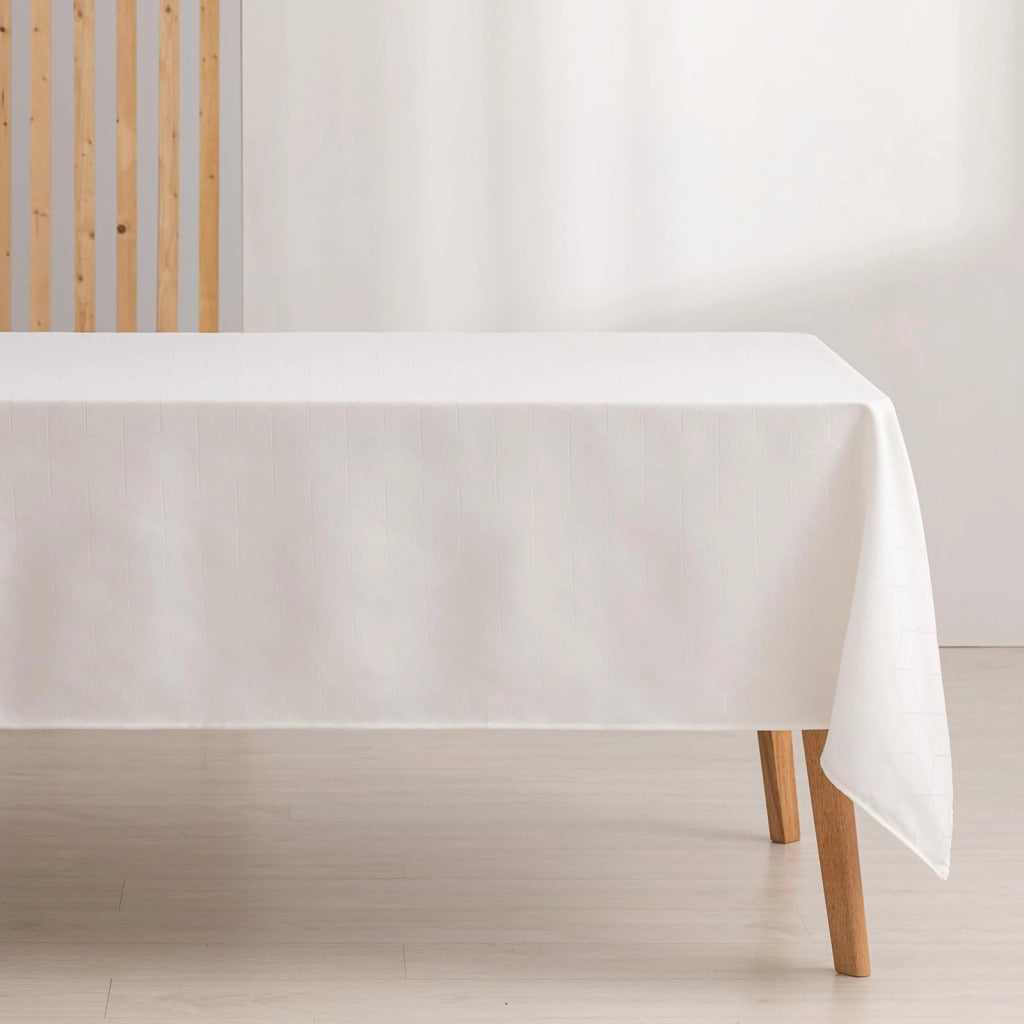 Tovaglia, resistente alle macchie, motivo geometrico, bianca, 140 x 240 cm