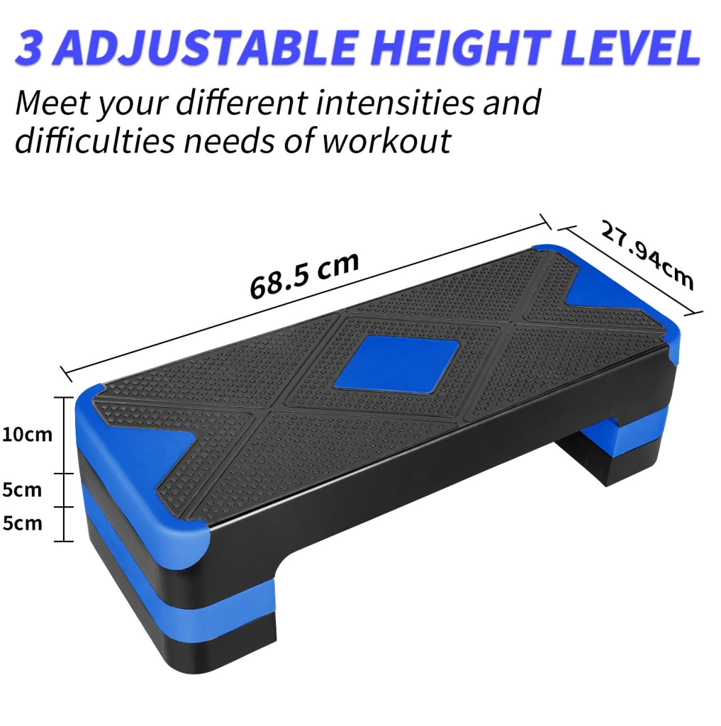 Step aerobico regolabile blu 68,5 cm con 4 rialzi
