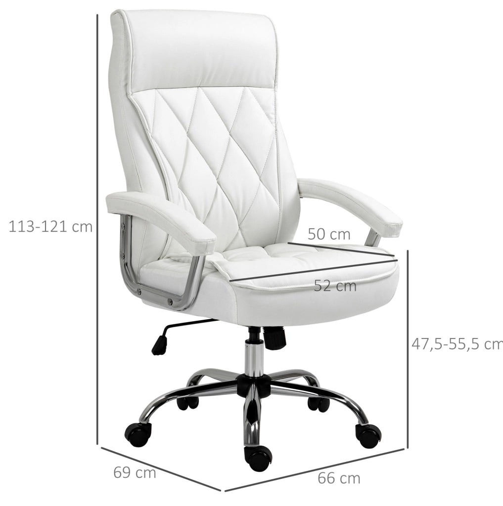 Sedia da ufficio ergonomica 66x69x121 cm in similpelle bianca, regolabile e girevole