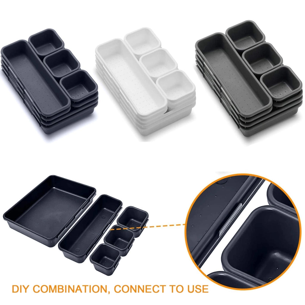 Organizzatore per cassetti, 8 pezzi, plastica, bianco, modulare