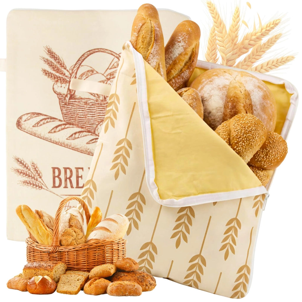 Confezione da 2 sacchetti per il pane in cera d'api, dimensioni 43x33 cm, con chiusura a zip