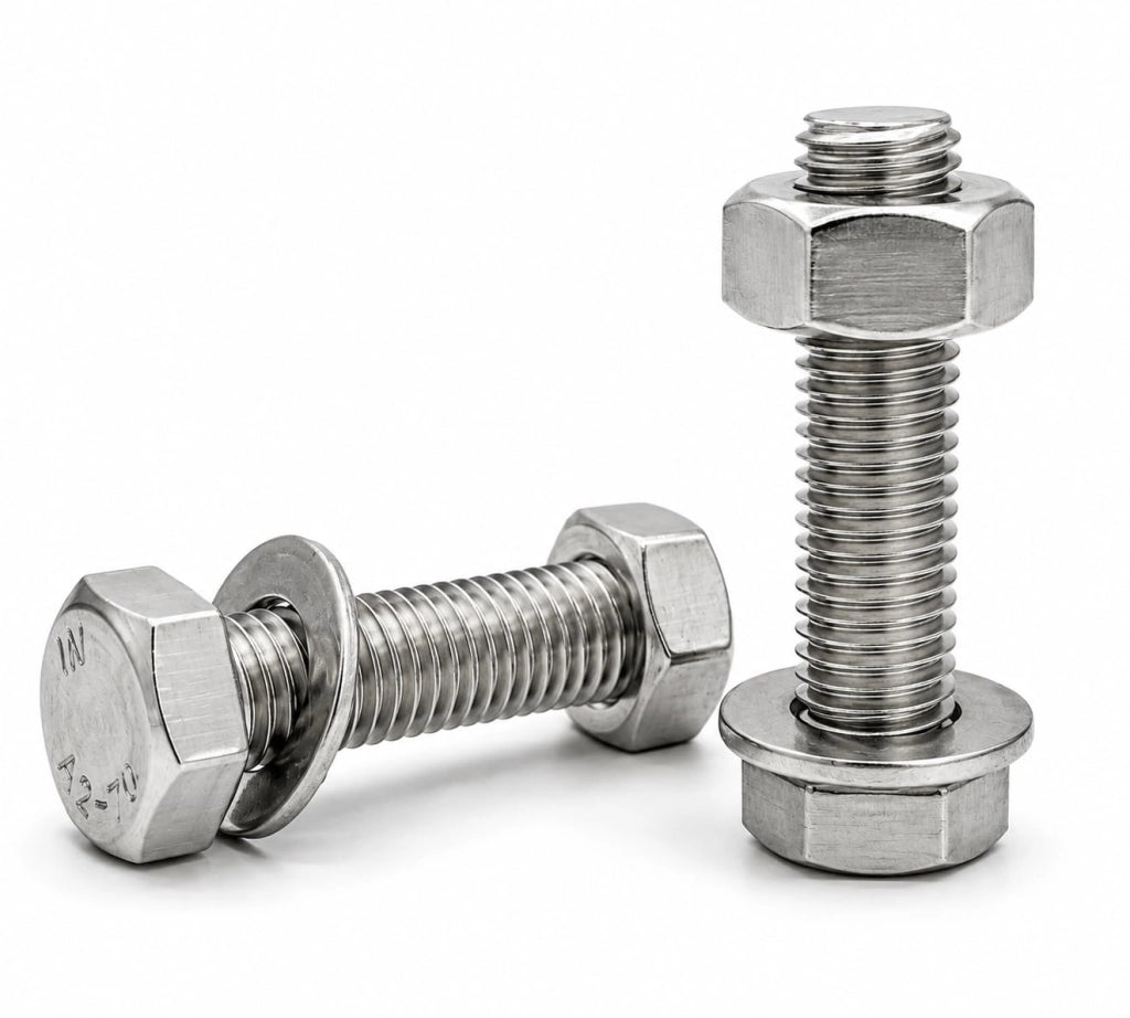 Viti a testa esagonale M6 x 20 mm in acciaio inossidabile AISI 304 (A2) – Set con 200 viti, 200 dadi e 200 rondelle (600 pezzi) – Viti a filettatura piena