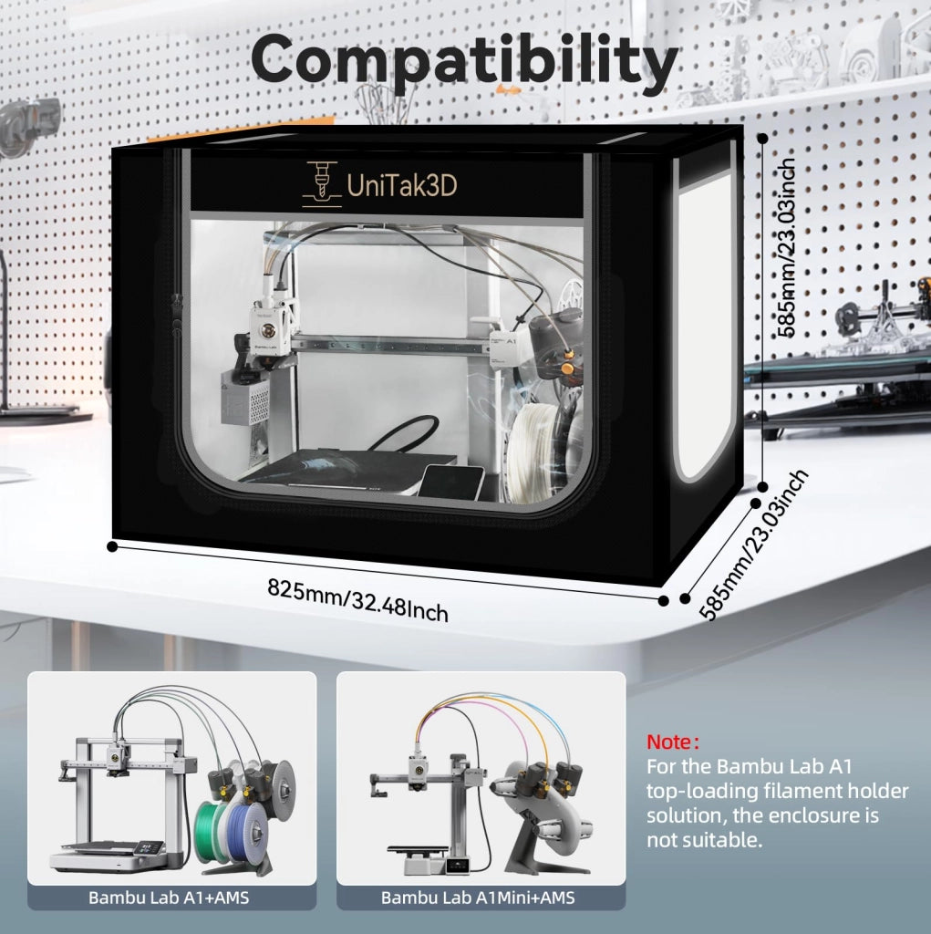 Custodia per stampante 3D con LED, dimensioni 82,5 x 58,5 x 58,5 cm, compatibile con modelli A1/A1 Combo
