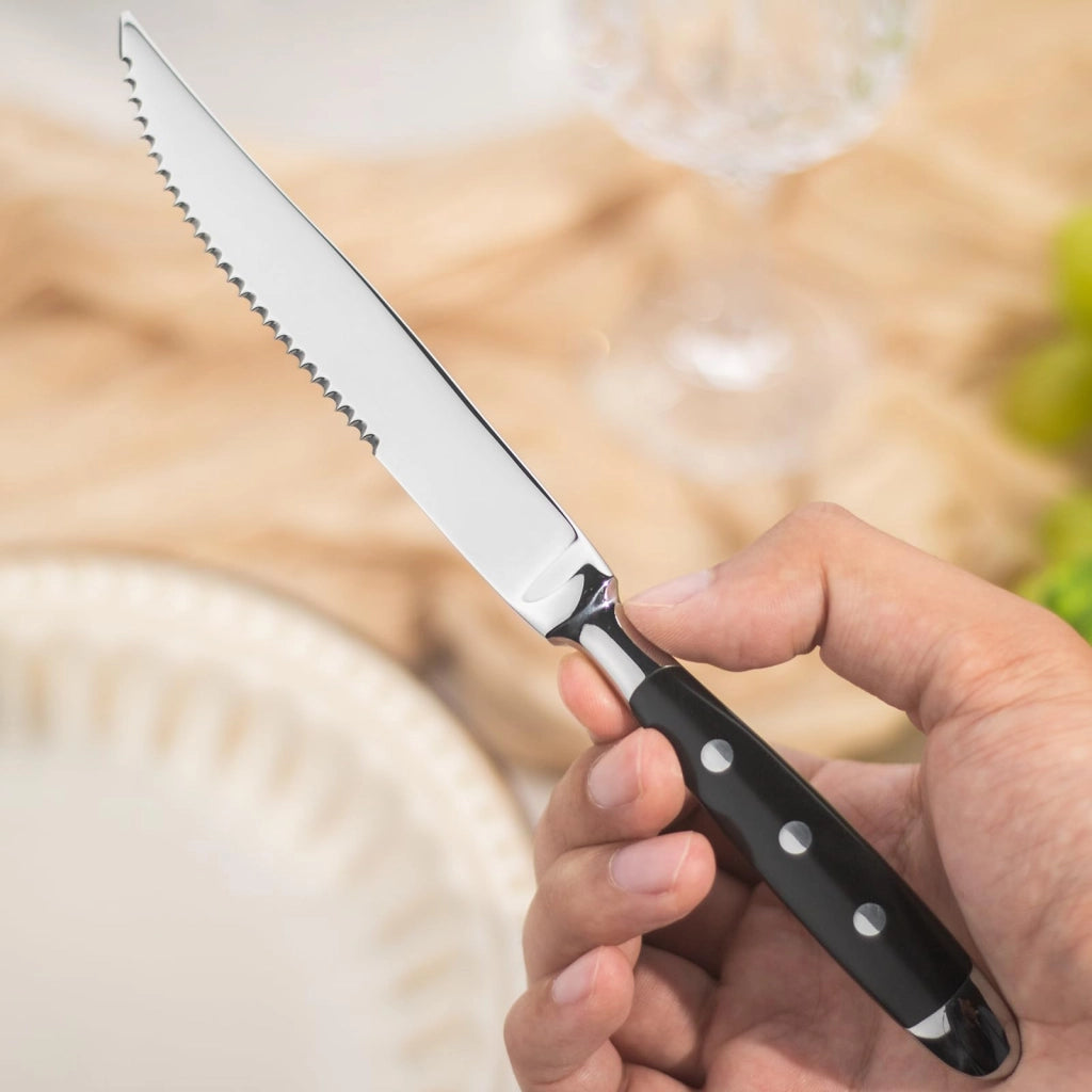 Set di coltelli da bistecca e forchette da dessert, 12 pezzi, in bachelite, colore nero