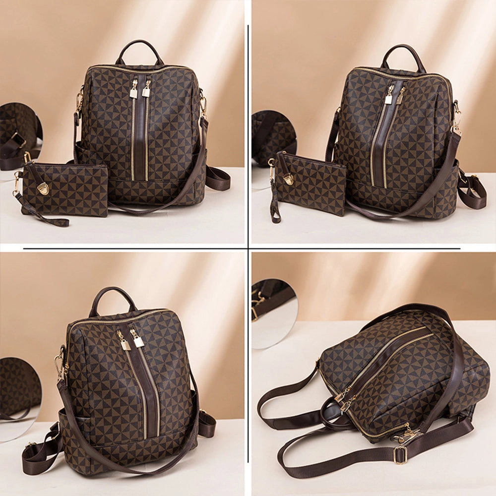 Zaino da donna in PU color caffè con borsa piccola