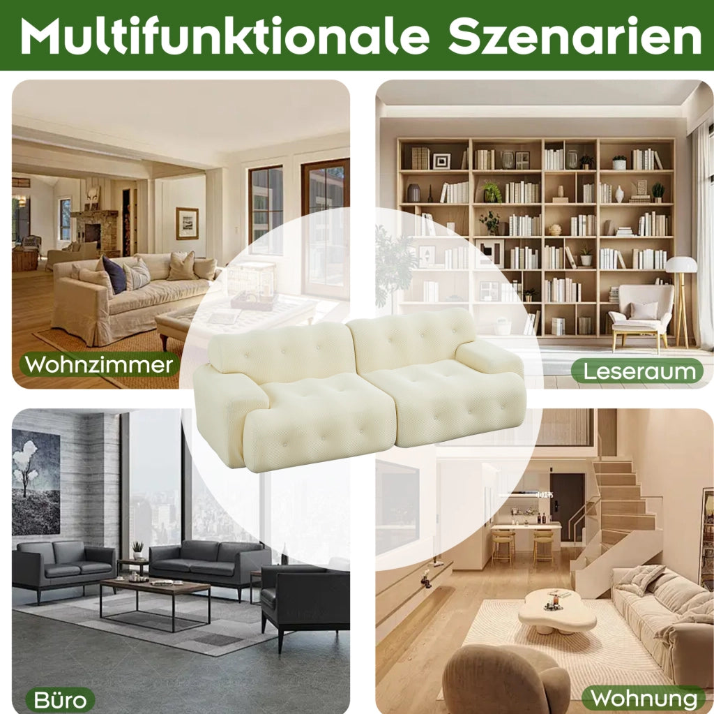 Divano 2 posti modulare beige in tessuto, 224 cm