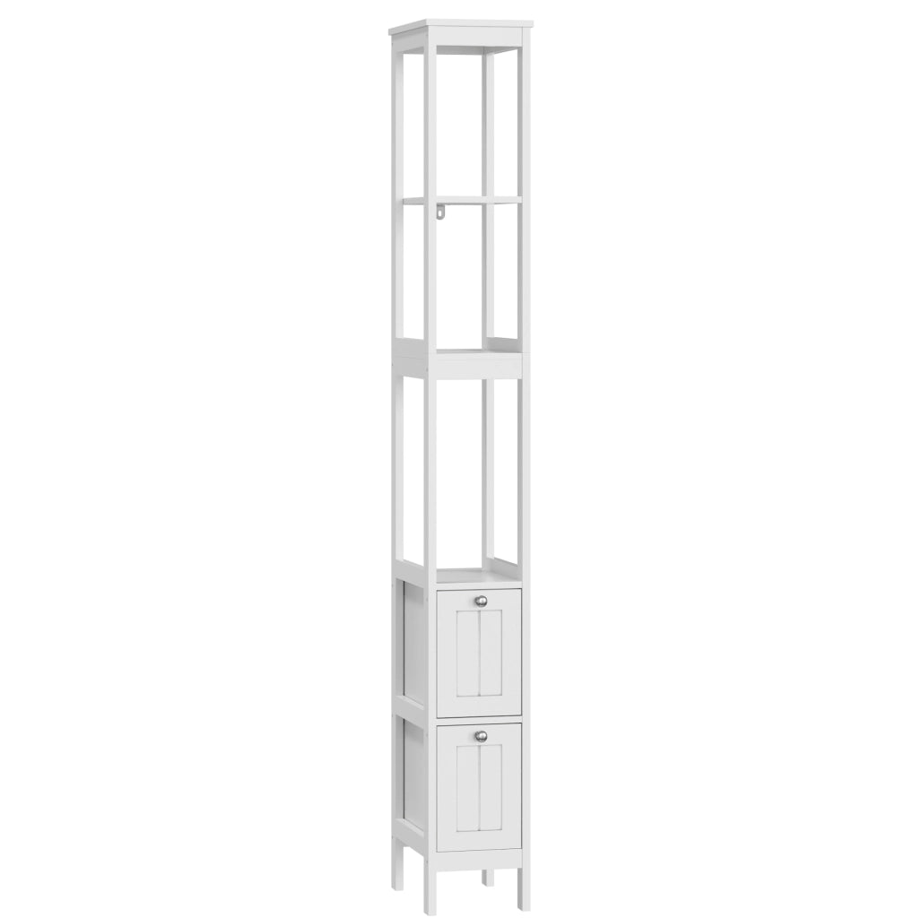 Colonna bagno 20 x 30 x 161 cm in MDF bianco, 2 cassetti, 3 ripiani