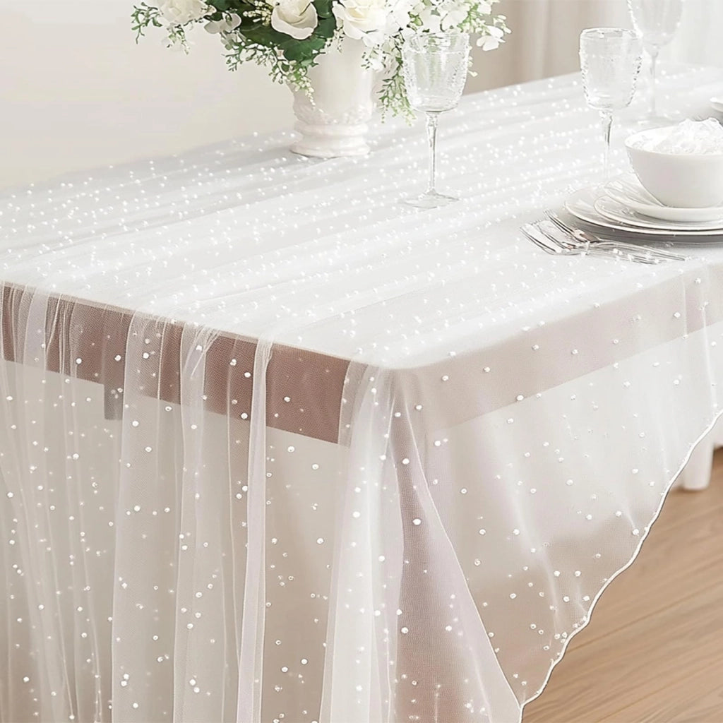 Tovaglia con perline, in tulle, 160 x 304,8 cm, rosa tenue