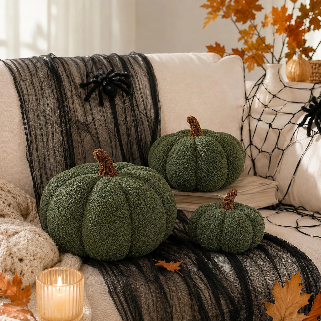 Cuscini a forma di zucca, decorazioni autunnali e di Halloween, verde-marrone, 20 cm