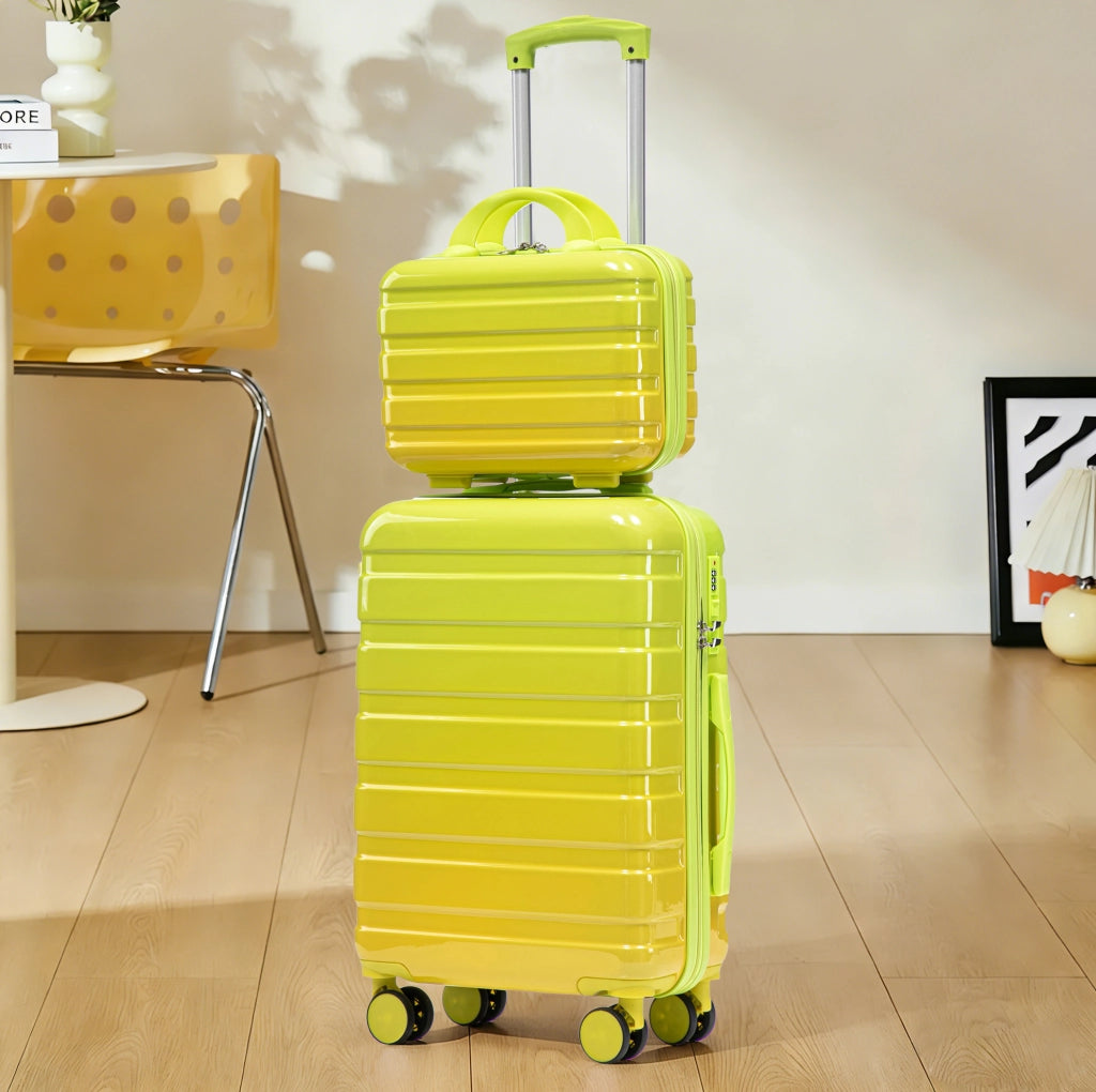 VALIGIA rigida 55 cm in PC verde con beauty case, set da 2 pezzi