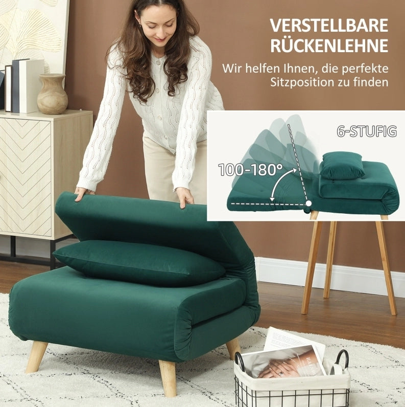 Poltrona letto 3 in 1 reclinabile verde scuro 72x78x79 cm