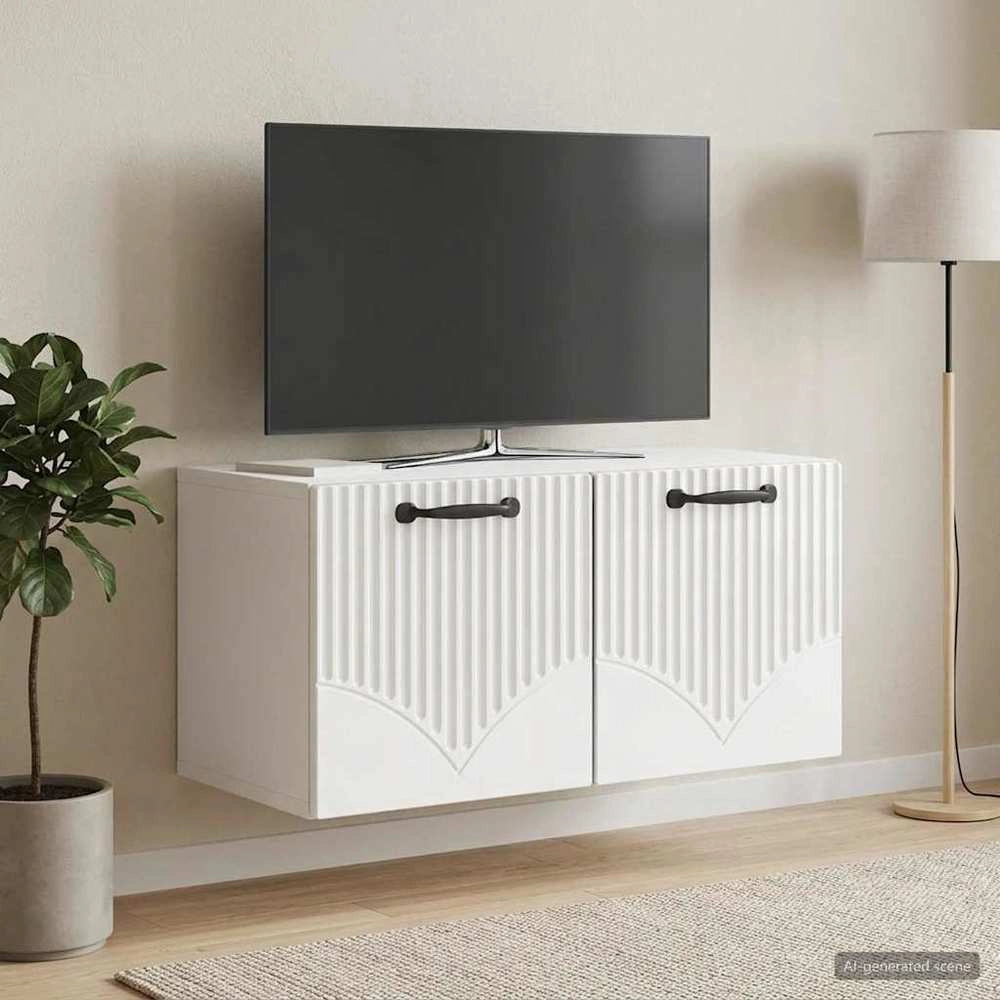 Mobile Porta TV da Muro Bianco Lucido 59,5 x 31 x 30 cm