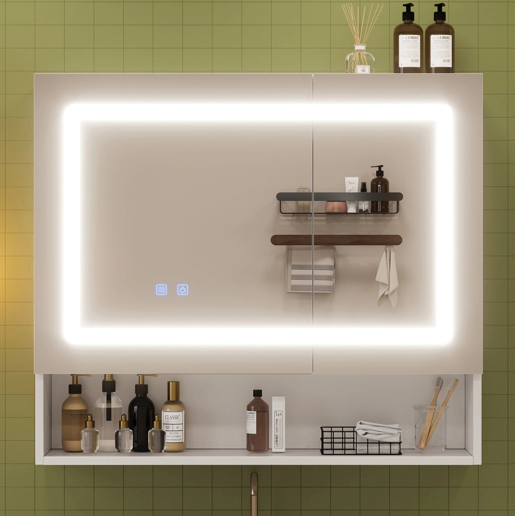 Armadietto a specchio per bagno 80 x 17 x 70 cm con LED e funzione antiappannamento