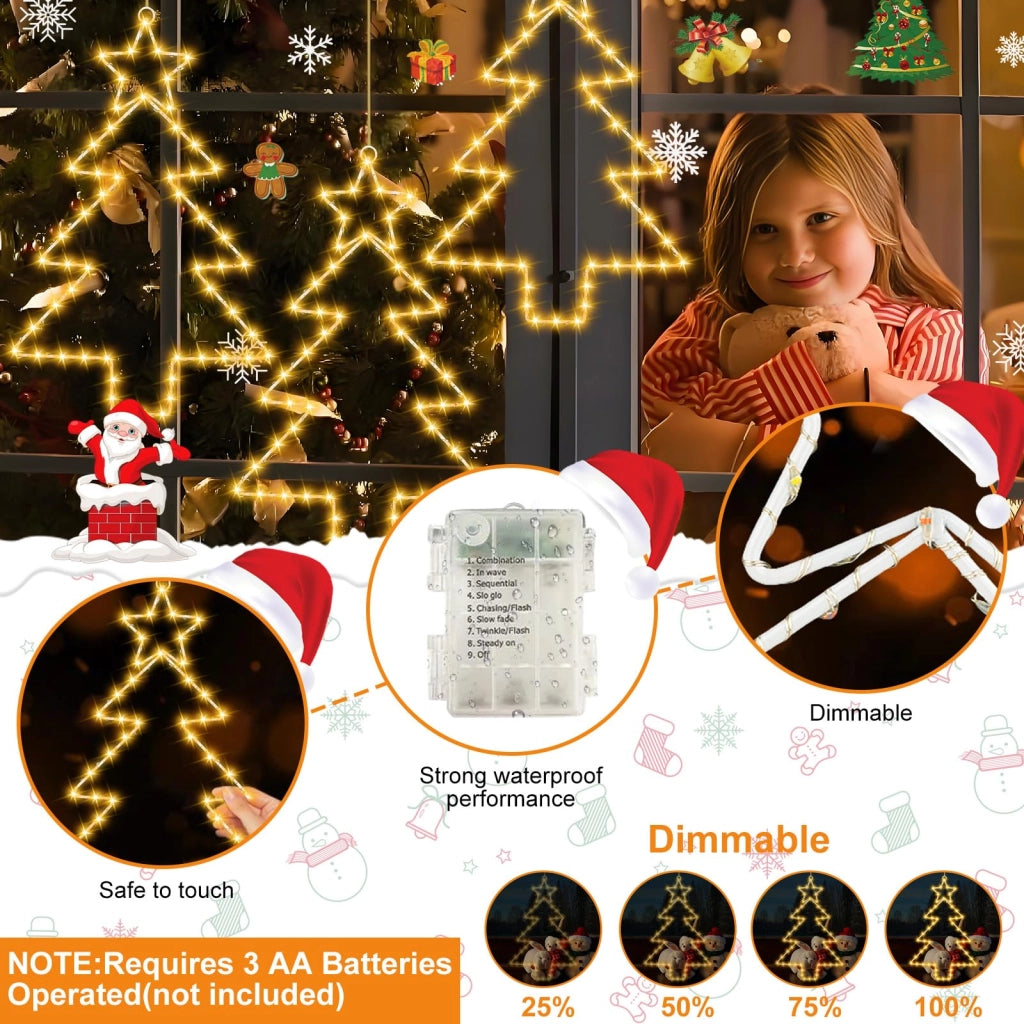 Set di 3 tende decorative per albero di Natale, con 55 LED, timer e 8 modalità di illuminazione
