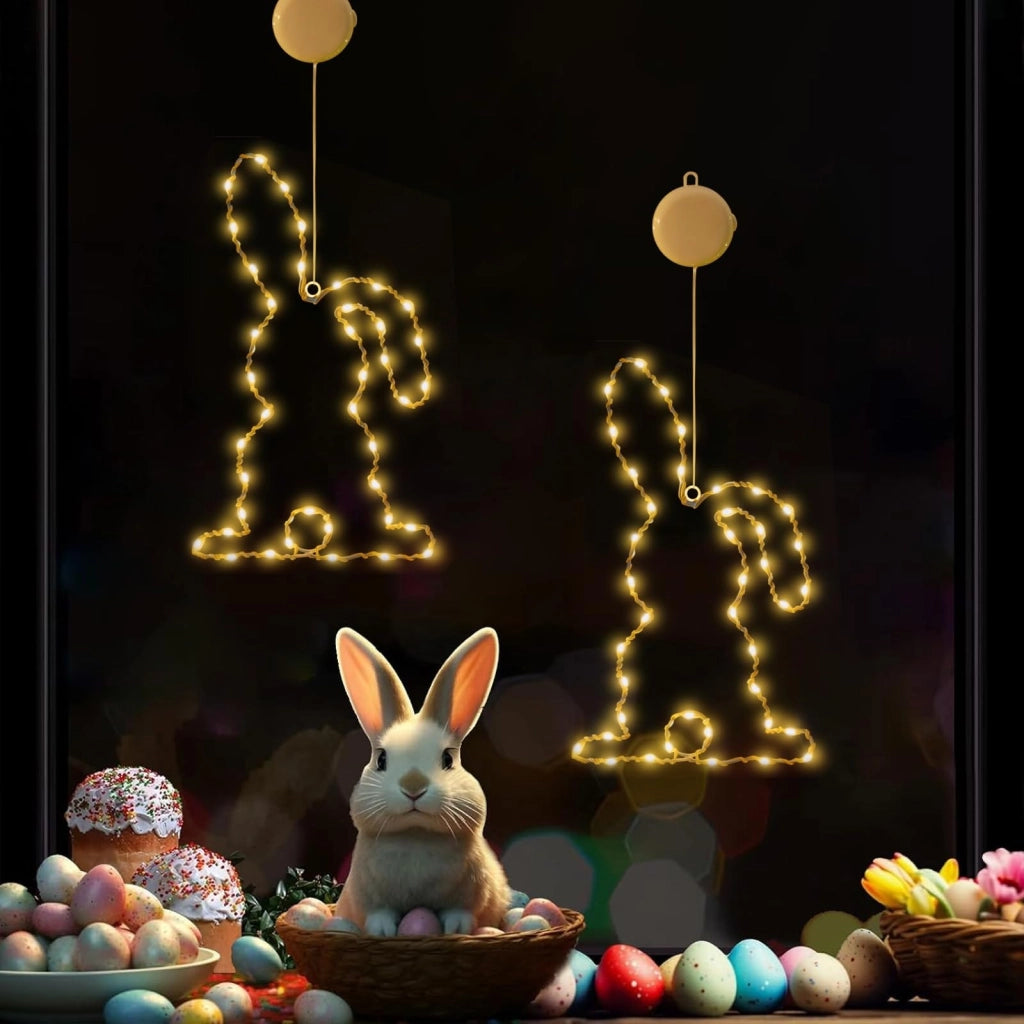 Illuminazione a LED per finestre, coniglietti di Pasqua, set da 2, per interni ed esterni
