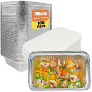 100 contenitori in alluminio con coperchio, capacità 700 ml, monouso, rettangolari