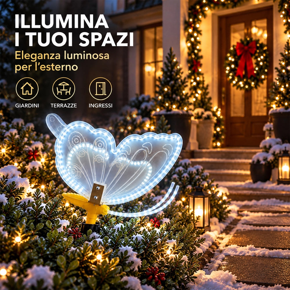 Farfalla Natalizia Bianco Freddo 204 LED Addobbo Natalizio Decorazione 39x32 cm