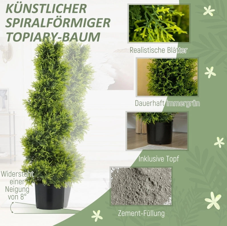 Albero artificiale a spirale da 90 cm con vaso, per interni ed esterni