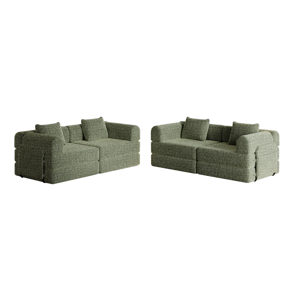Divano letto singolo 2 in 1 in ciniglia verde con vano nel bracciolo