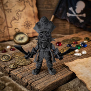 Figura di uno scheletro di pirata stampata in 3D, con spade, altezza 11 cm