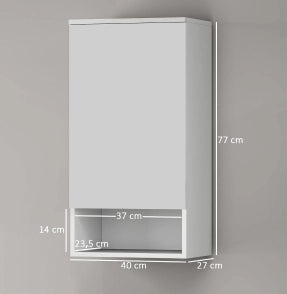 Mobiletto da Parete Bianco con Ante, Mensole Regolabili 40x27x77 cm per Bagno e Cucina