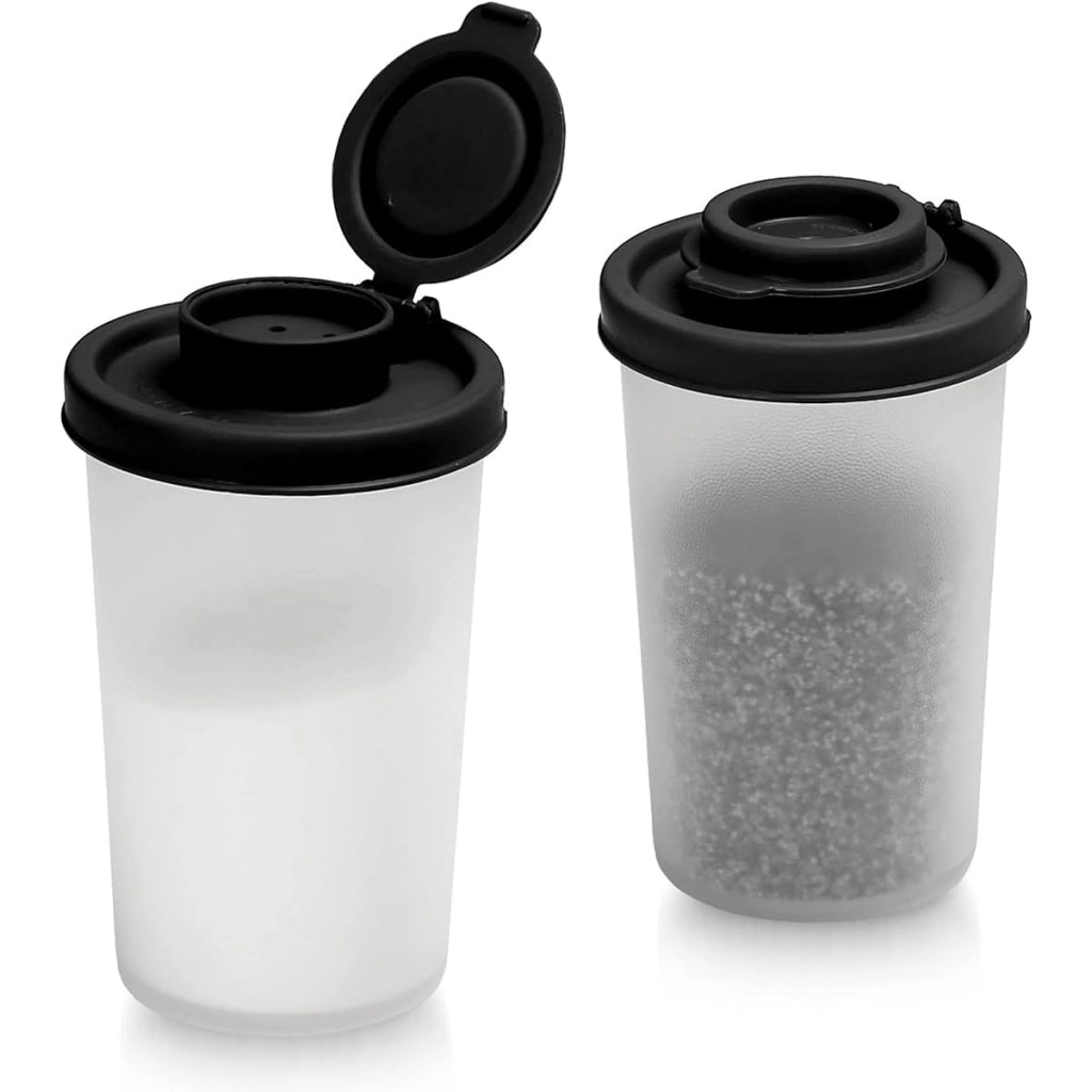 Set di 2 dosatori per sale e pepe, trasparenti, senza BPA