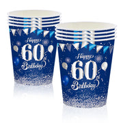 16 bicchieri di carta da 250 ml, blu e argento, per il 60° compleanno