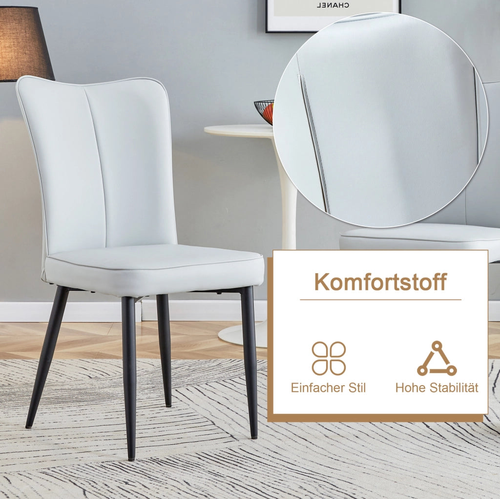 Set da pranzo moderno con tavolo rotondo da 100 cm e 2 sedie in PU grigio chiaro