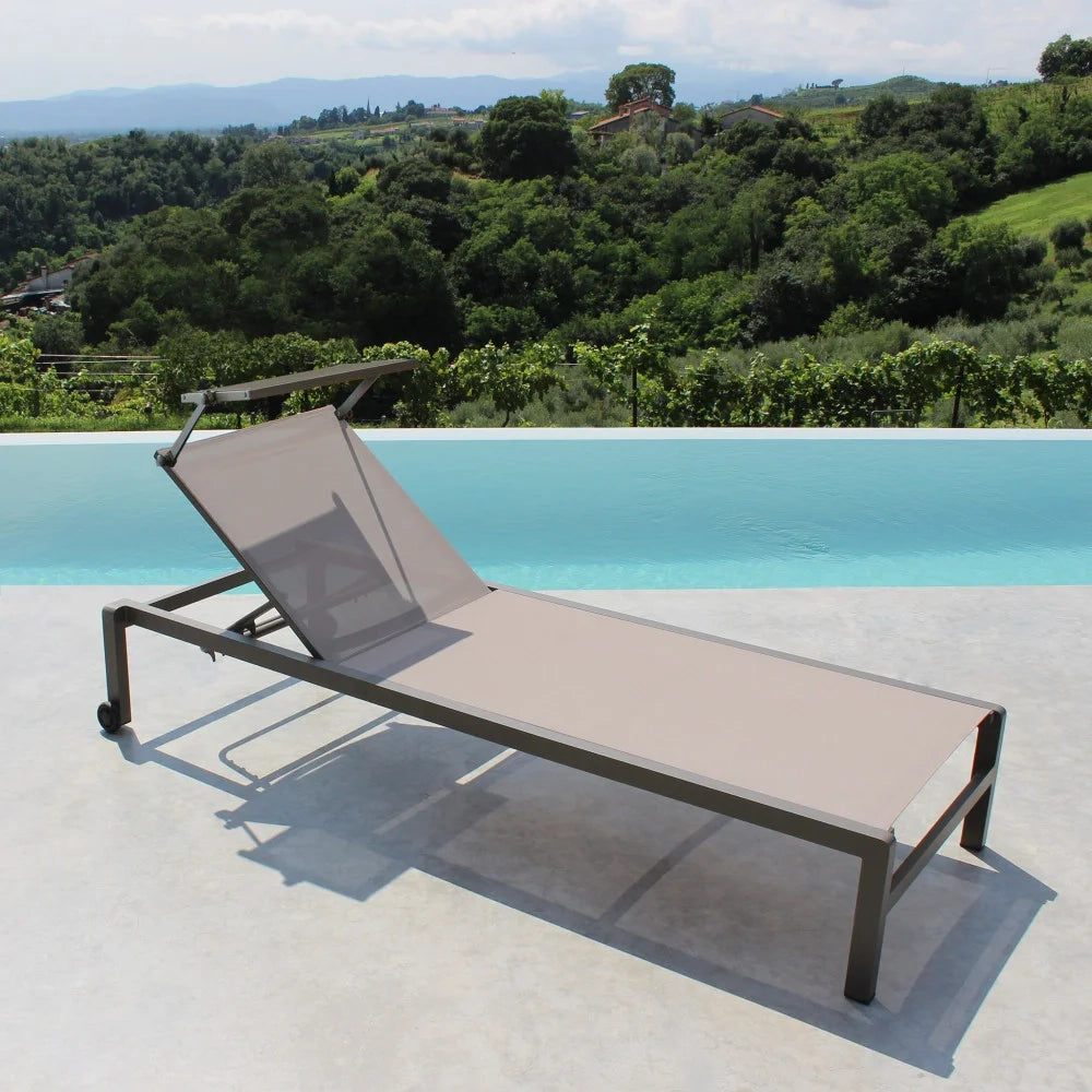 Lettino Prendisole da Giardino con Tettuccio in Alluminio Malo Taupe