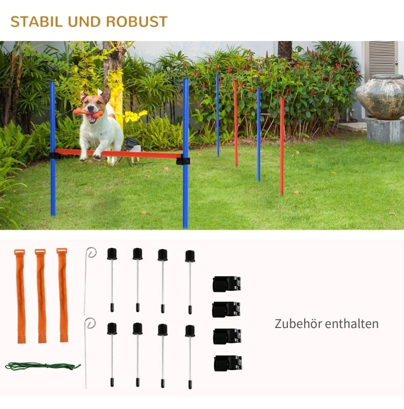 SET Agility per cani con slalom, ostacoli e anello, altezza regolabile, blu