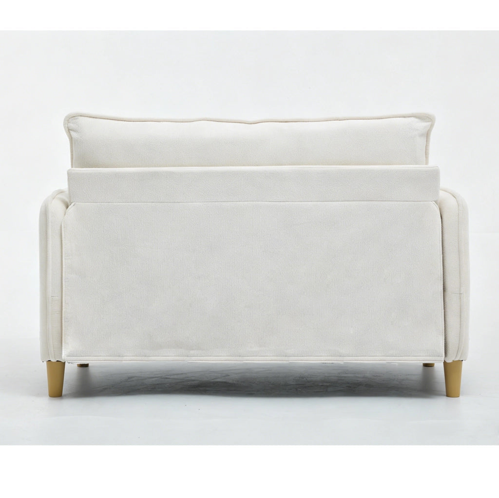 Divano 2 posti 127 cm in legno beige, ciniglia, con braccioli e tasche