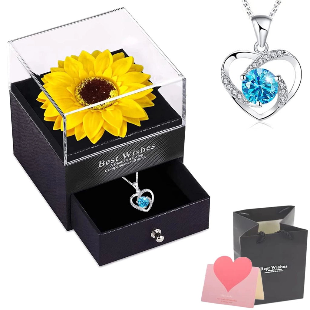 Girasole conservato con ciondolo a forma di cuore, confezione regalo, 1 pezzo