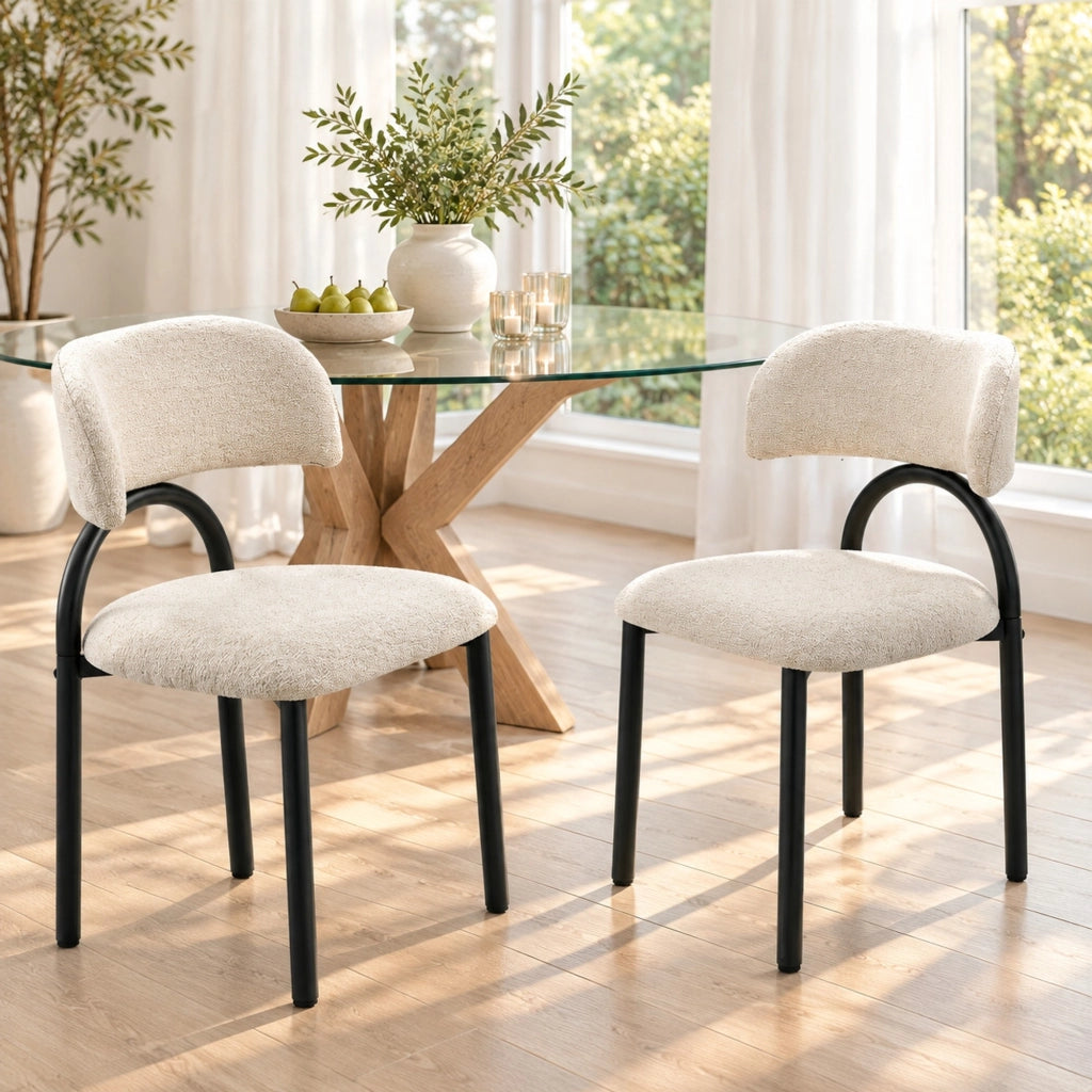 Set di 2 sedie imbottite beige con struttura in metallo nero