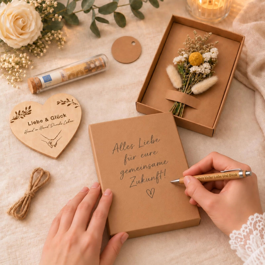Scatola regalo in legno per matrimonio, con fiori secchi