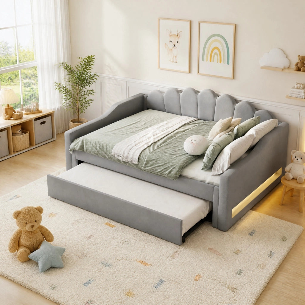Letto daybed 140x200 cm con letto estraibile e LED a 7 colori; grigio