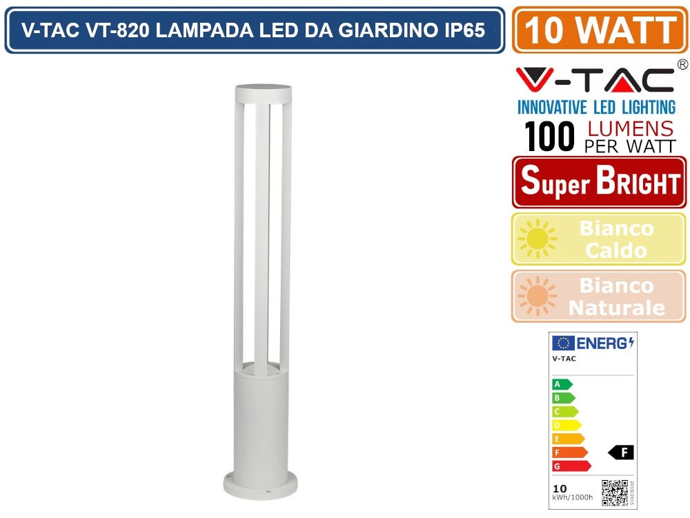 V-TAC VT-820 LAMPADA LED DA GIARDINO CON FISSAGGIO A TERRA 10W COLORE BIANCO IP65 - Colore Luce:Bianco Naturale