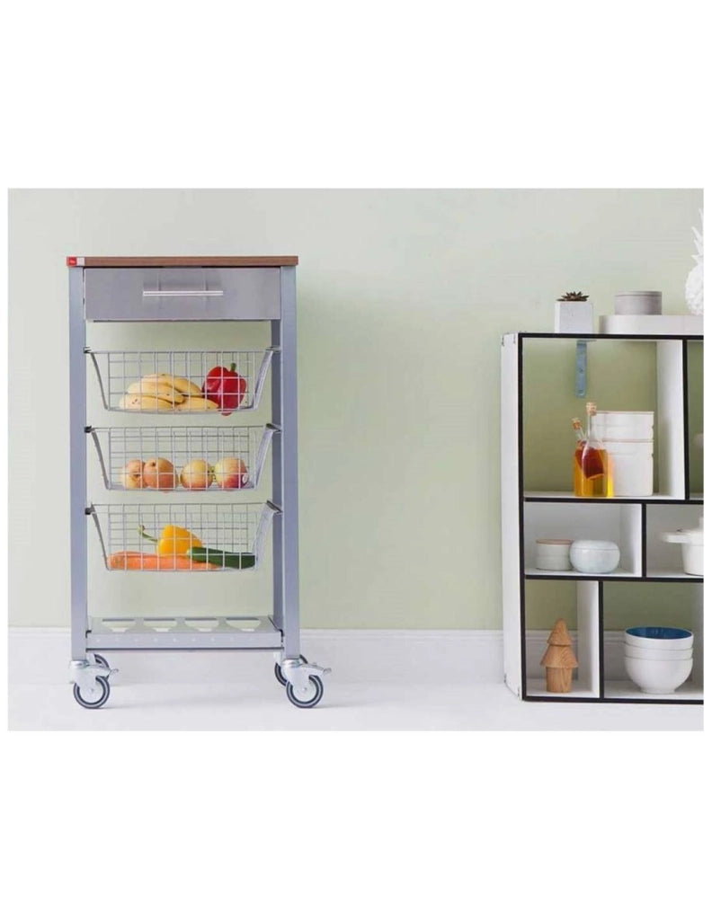 Carrello da cucina ONDA ALUMINIUM con ruote e 3 cestelli