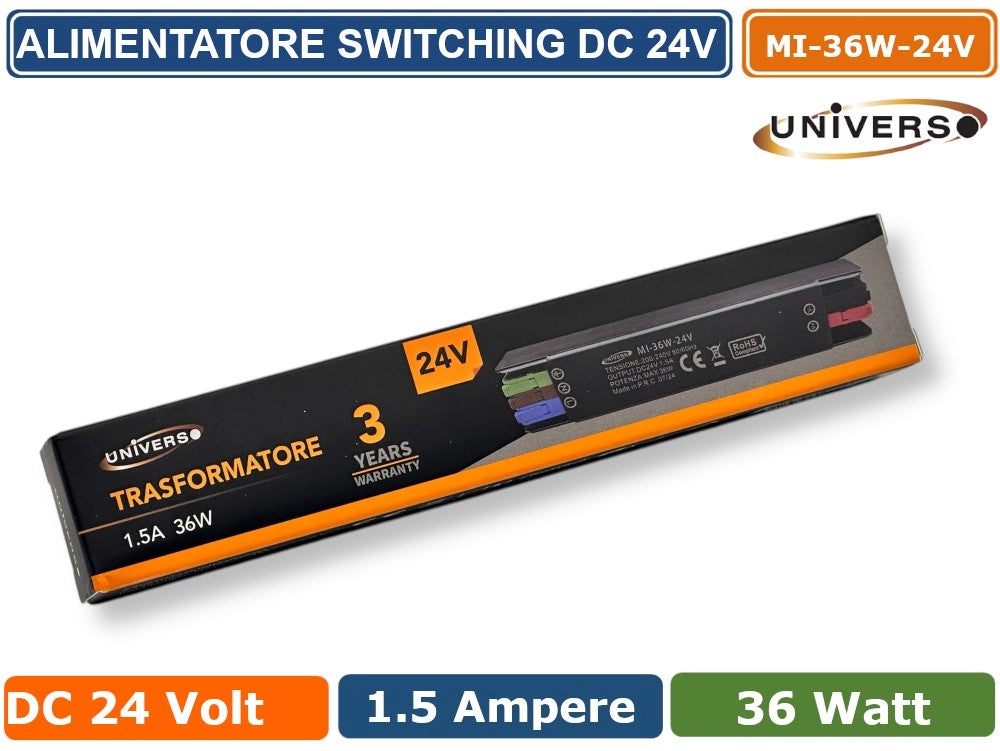 UNIVERSO MI-36W-24V ALIMENTATORE SWITCHING ULTRA SLIM DA ESTERNO IP67 CON POTENZA 36W DC 24V 1.5A