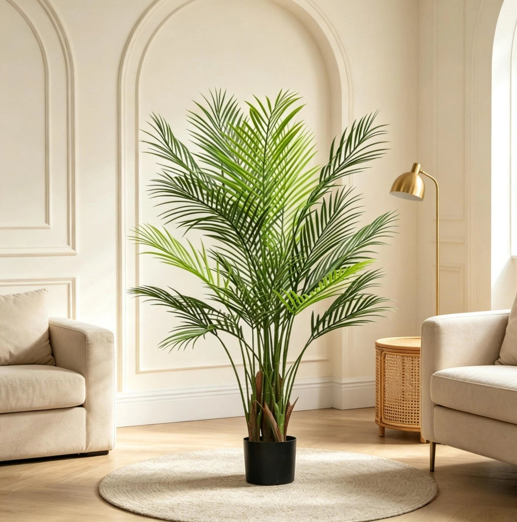 Palma Areca artificiale 120 cm con 22 foglie verdi e vaso