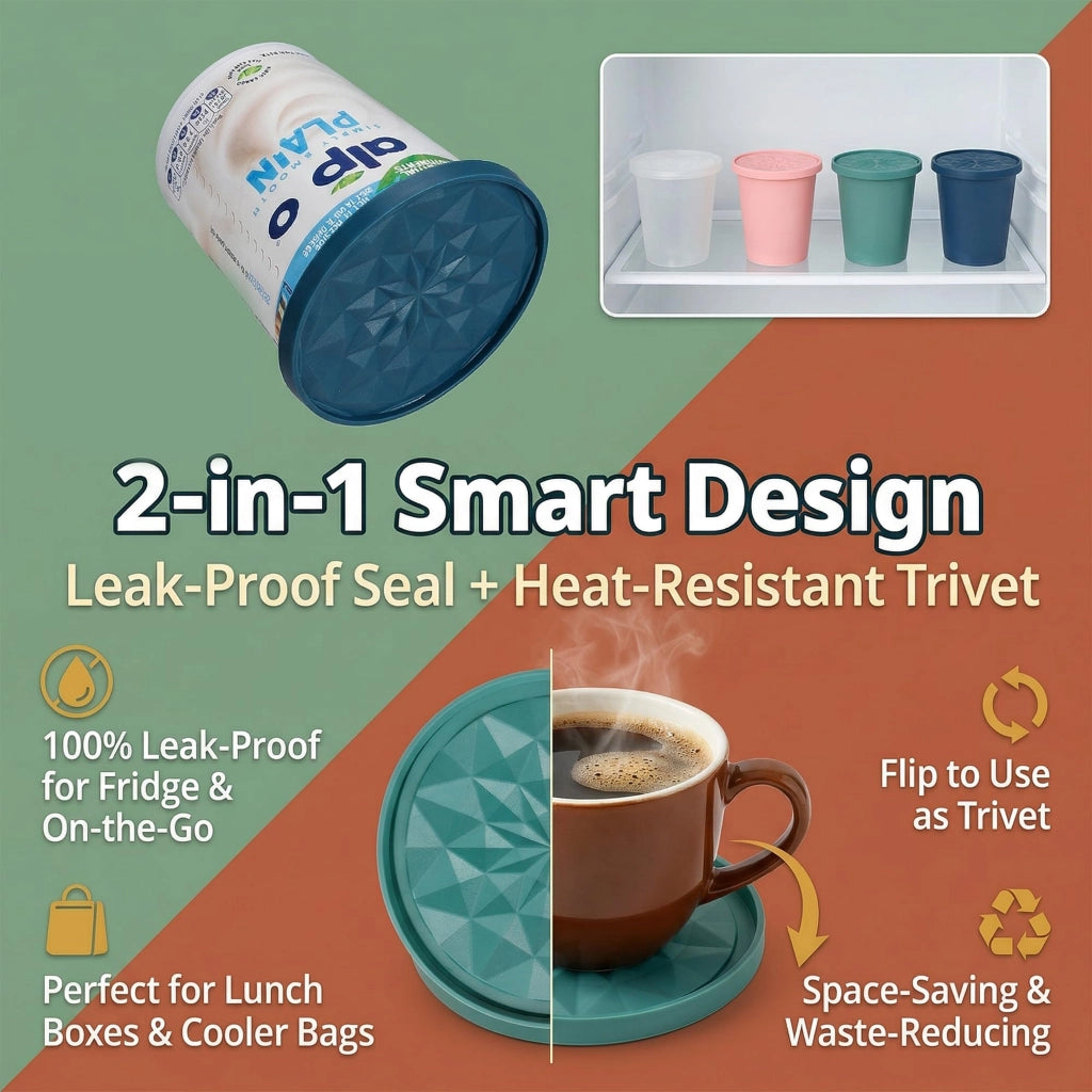 Set di 4 coperchi in silicone per yogurt, a prova di perdite e multifunzionali