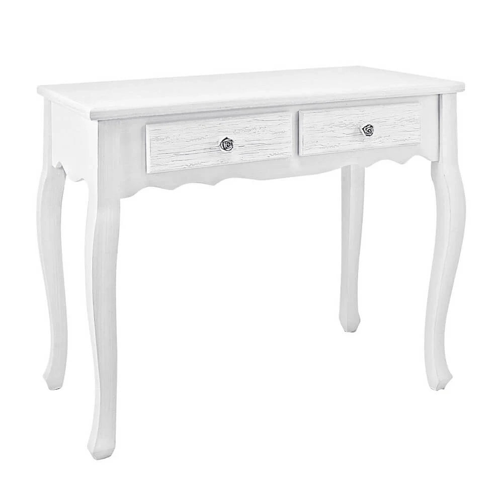 Consolle in MDF con Effetto Decapato e 2 Cassetti Blaine Bianco
