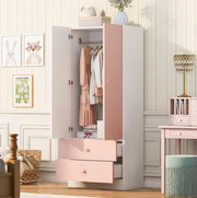 Armadio rosa e bianco 70 x 40 x 170 cm con due cassetti