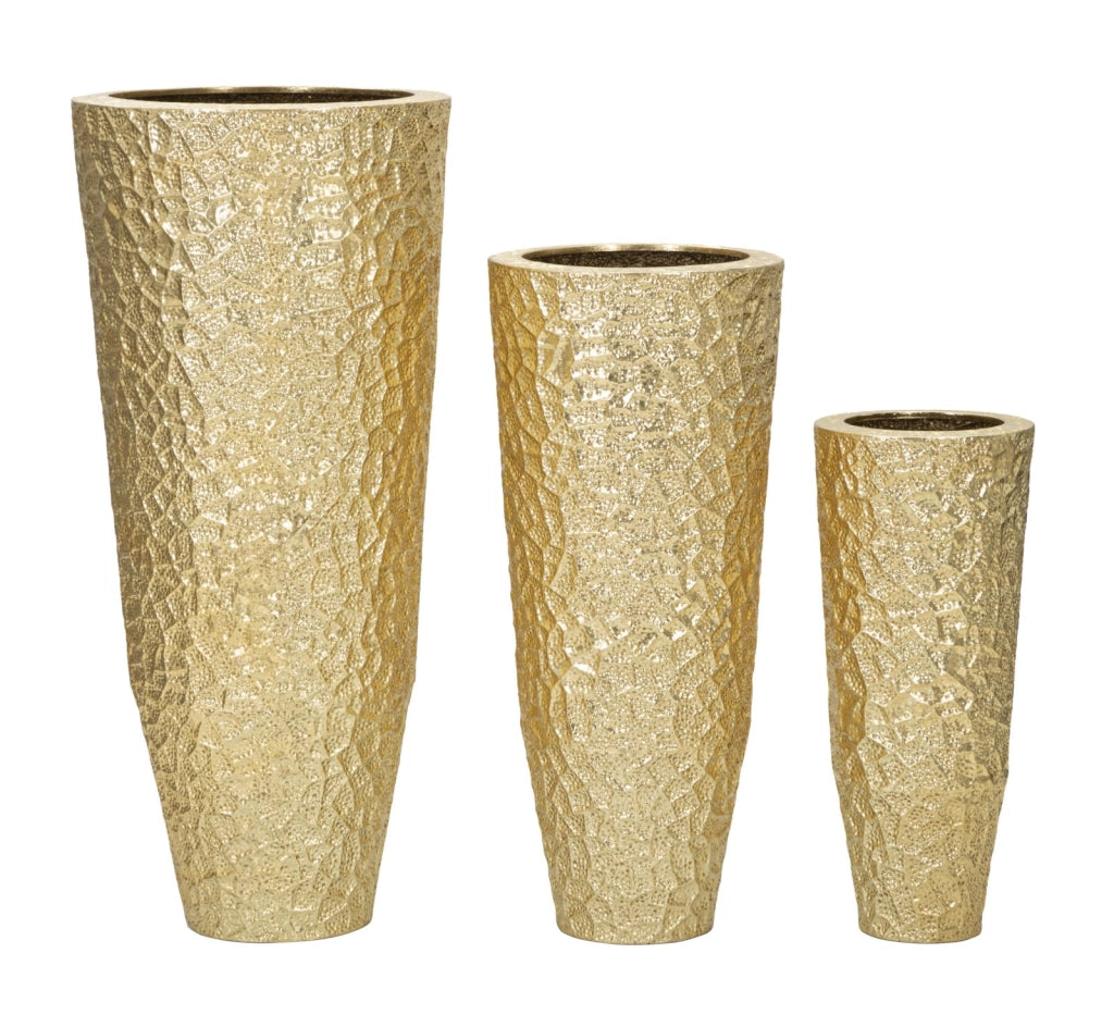 Set 3 Vasi Rotondi in Acciaio con Rilievi Glasy Tris Oro